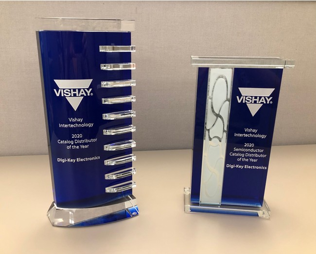 Digi-KeyはVishayの2020年北米カタログディストリビュータ賞と北米カタログ半導体ディストリビュータ賞を受賞しました。