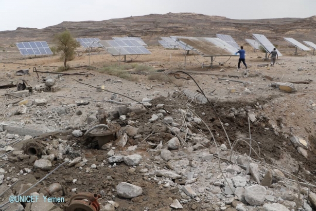 攻撃を受けた大規模給水施設（イエメン北西部サアダ県）(c)UNICEF Yemen