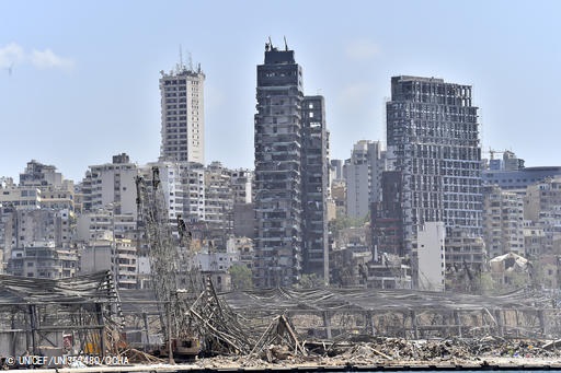 8月4日に大規模爆発があったレバノンの首都ベイルートの様子。 © UNICEF_UNI357480_OCHA