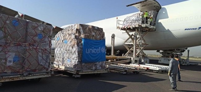 サヌア空港に到着した医療物資。© UNICEF Yemen_2020 