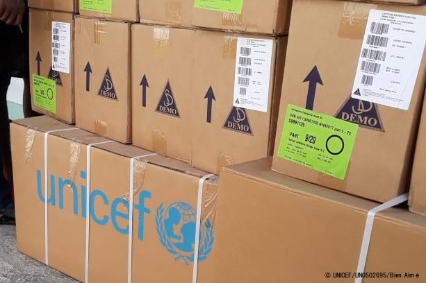 レカイの病院に届いた医療物資。(2021年8月15日撮影) © UNICEF_UN0502695_Bien Aimé