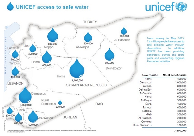 安全な飲み水へのアクセスを地域ごとに示した分布図 © UNICEF