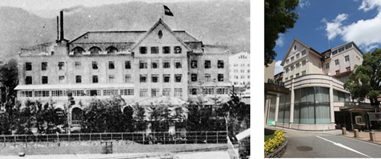 【左】開業当時の宝塚ホテル【右】現在の宝塚ホテル
