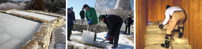 (1)天然氷 → (2)氷の切り出し → (3)氷室に氷を貯蔵