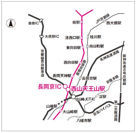 「西山天王山駅」設置場所 位置図