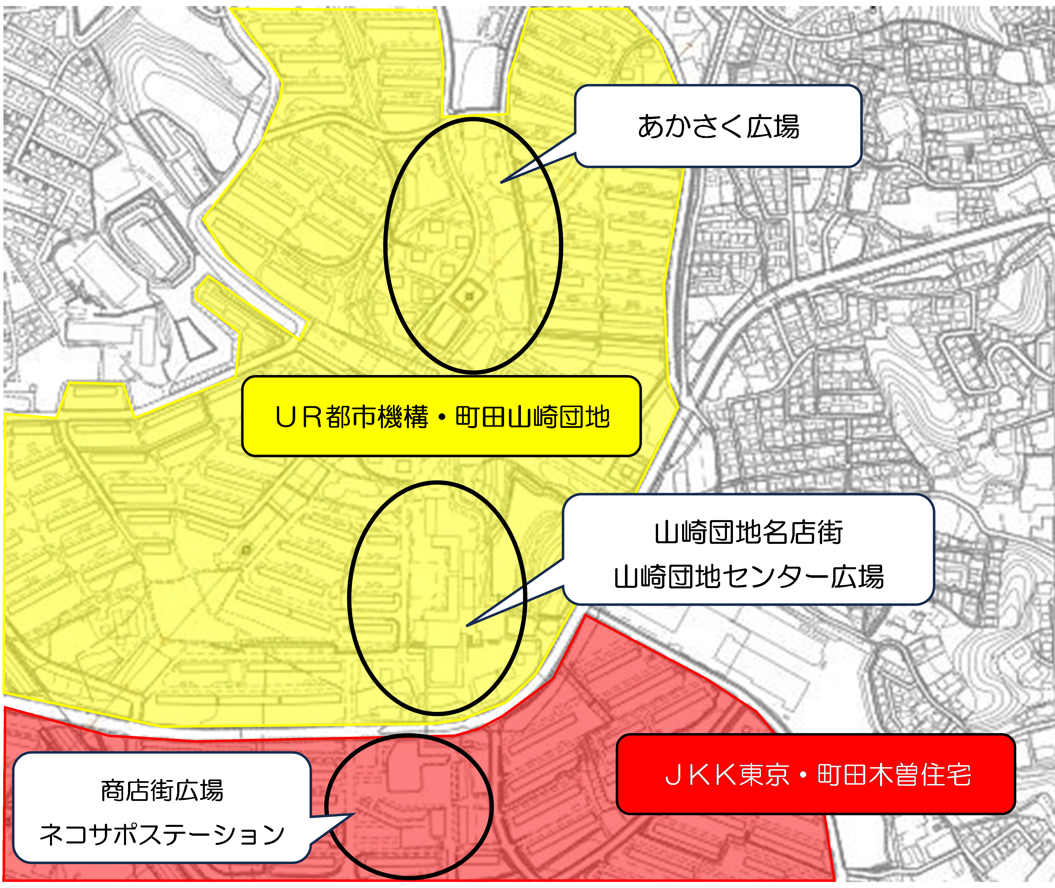 イベント会場地図（黒〇で囲った部分がイベント会場）