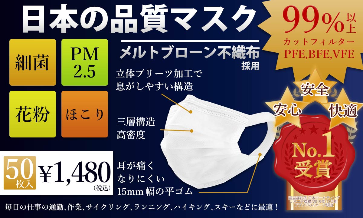 第3波対策 ウイルス飛沫 微粒子を99 カット 安さ 機能性 快適性 衛生面 不織布マスクに求められるすべての要望に応えた 日本の品質マスク が Collaborn楽天市場店にて販売開始 あす楽対応 サムライワークス株式会社のプレスリリース