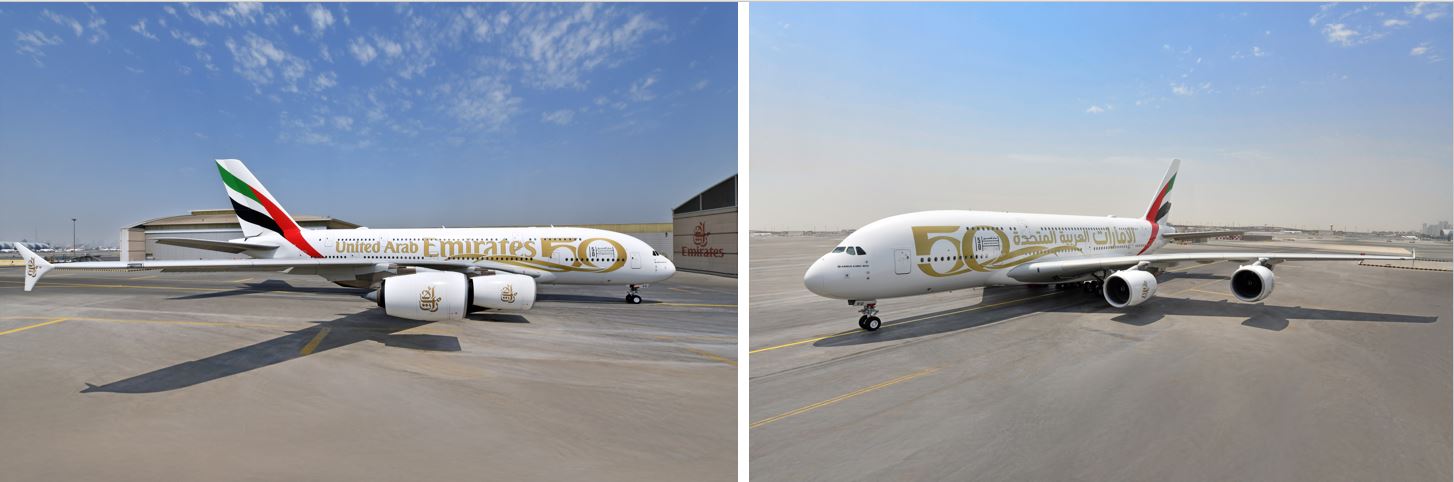 エミレーツ航空、UAE建国50周年を記念した特別デザイン機を公開
