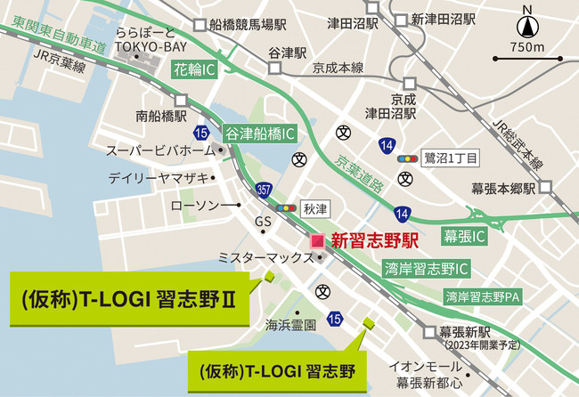 ＜（仮称）Ｔ-ＬＯＧＩ習志野・習志野Ⅱ 位置図＞