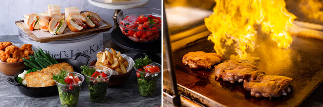 (左)日替わりで多彩な温製料理を提供(右)人気の定番メニュー「パリパリチキン」 (左)日替わりで多彩な温製料理を提供(右)人気の定番メニュー「パリパリチキン」