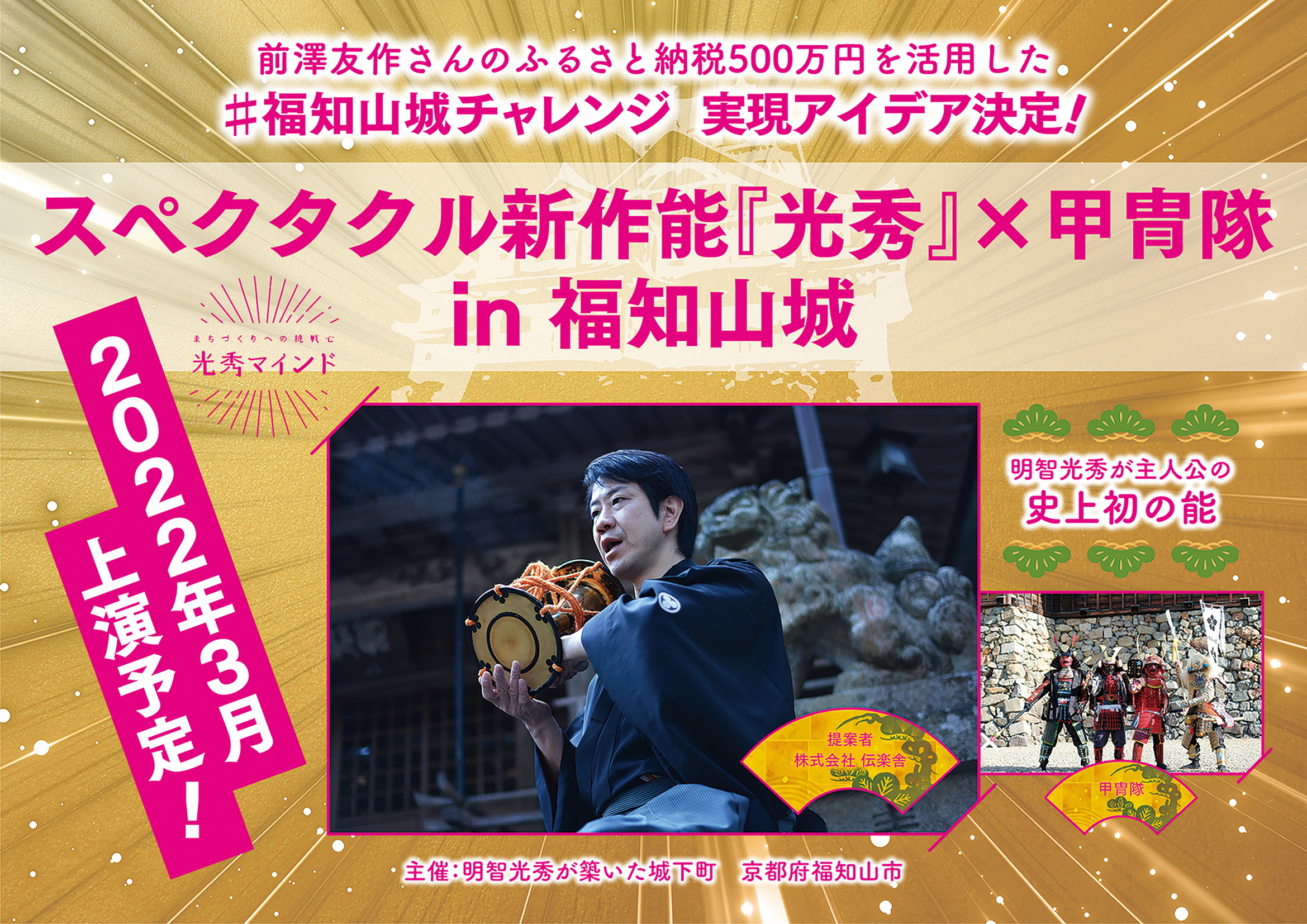 前澤友作さんのふるさと納税500万円を活用した 福知山城チャレンジ 決選投票の結果 福知山城で実現するアイデアは スペクタクル新作能 光秀 甲冑隊 に決定 京都府福知山市のプレスリリース