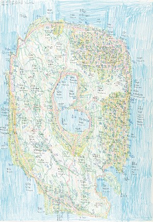 上嶋浩綺「萌花共和国地図」2019年534×372mm｜ボールペン、色鉛筆、紙