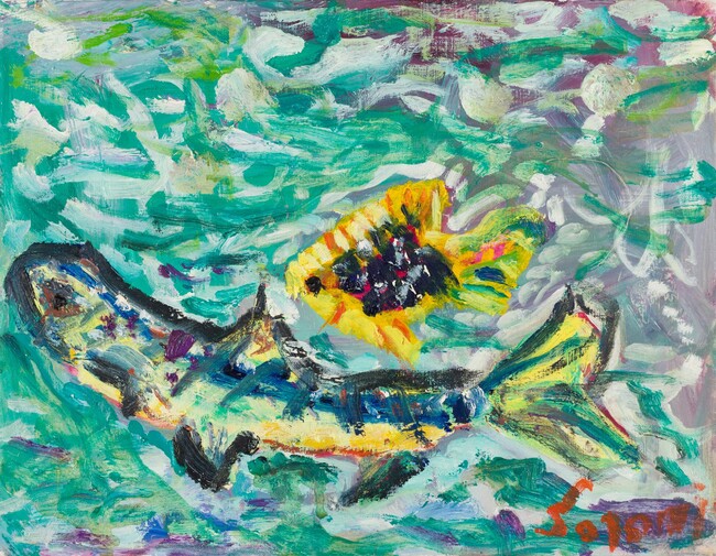 岡安聖美 《泳げ、熱帯魚》 2019年 320×410mm 油絵具・キャンバス 岡安聖美 《泳げ、熱帯魚》 2019年 320×410mm 油絵具・キャンバス