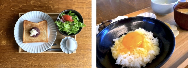 左：あんバタートースト　右：KéFUの朝ごはん定食