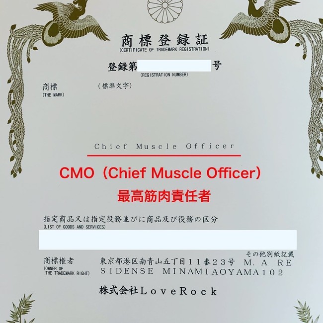 Chier Muscle Officer の商標を正式取得承認を受けました