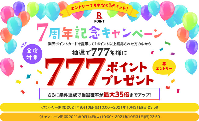 楽天ポイントカード 楽天ポイントカード7周年記念キャンペーン を実施 楽天ペイメント株式会社のプレスリリース