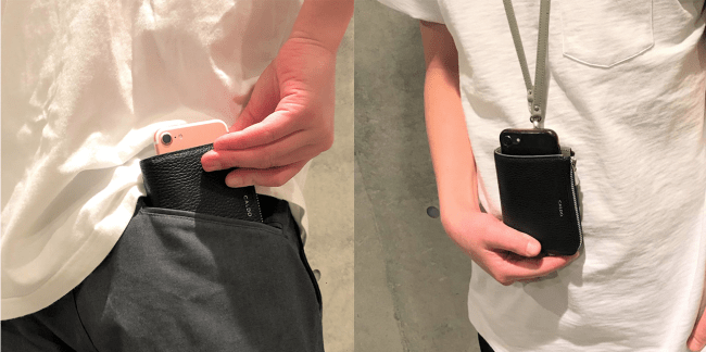 Pocket Wallet使用例２　※ネックストラップは別売りです。