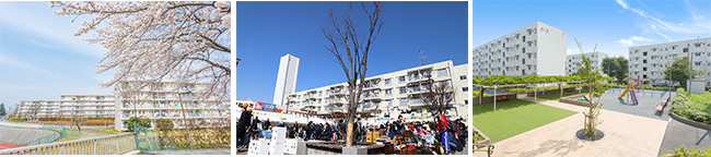 （左）町田木曽住宅／（中）イベント風景（遊団地）／（右）敷地内の公園