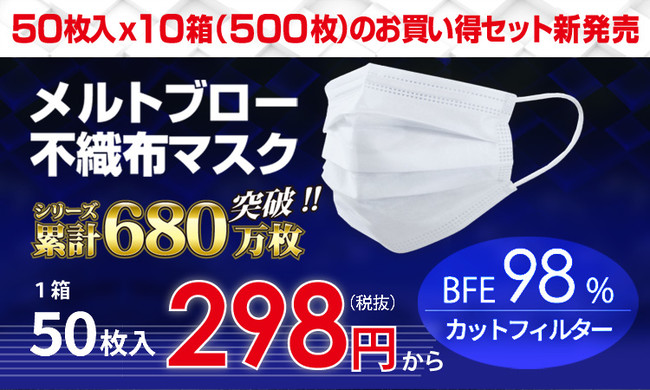 不織布マスク 1箱(50枚入)298円～】1枚あたり約7.9円。50枚入40箱