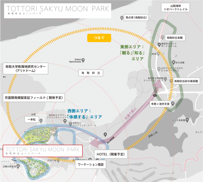 鳥取砂丘西側エリアに再整備されるTOTTORI KAKYU MOON PARK