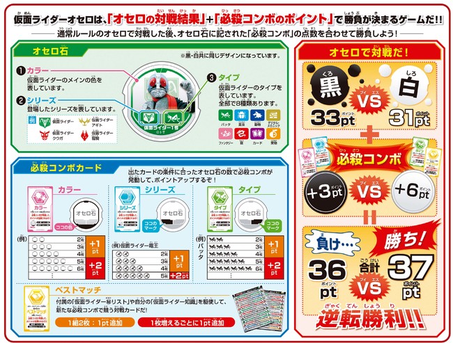 昭和 平成 令和の仮面ライダー総勢80人が参戦 オセロの勝敗とコンボポイントで競う最新ルールのオセロ登場 メガハウスのプレスリリース