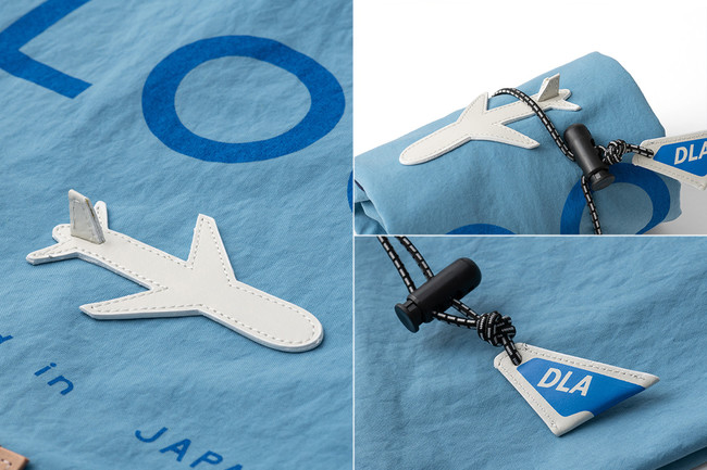 「旅」をテーマに、遊び心あるデザインが随所に。アジャスターの「DLA」(右下)は、DOUBLELOOP AIRLINEの意。「旅への案内人」としての、さすがの演出！
