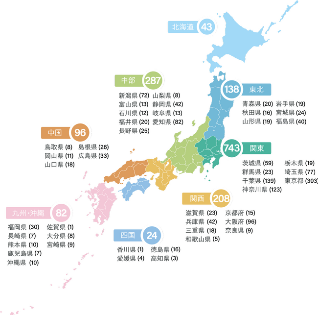 仮設水処理プラント導入実績マップ（数値は1989年から2023年まで）