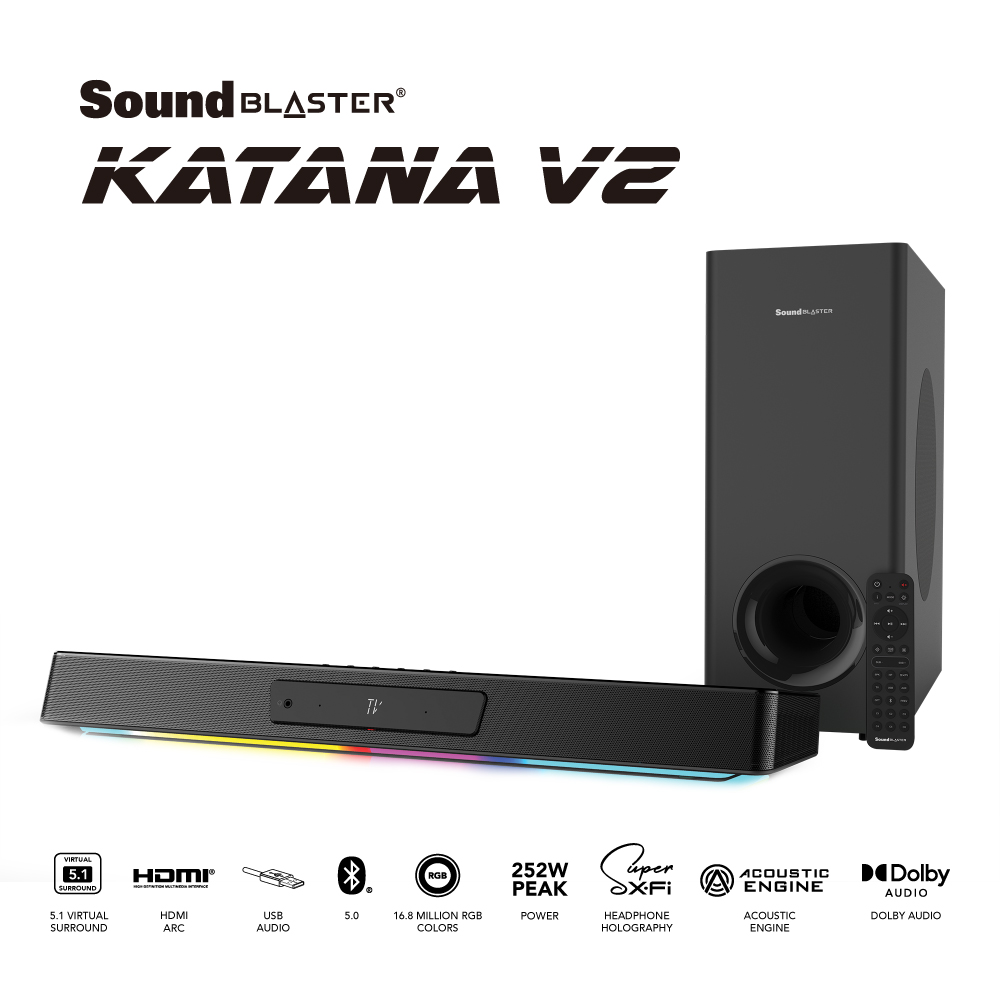 ゲーミング サウンドバー Katanaがスピーカー出力や接続性、オーディオ