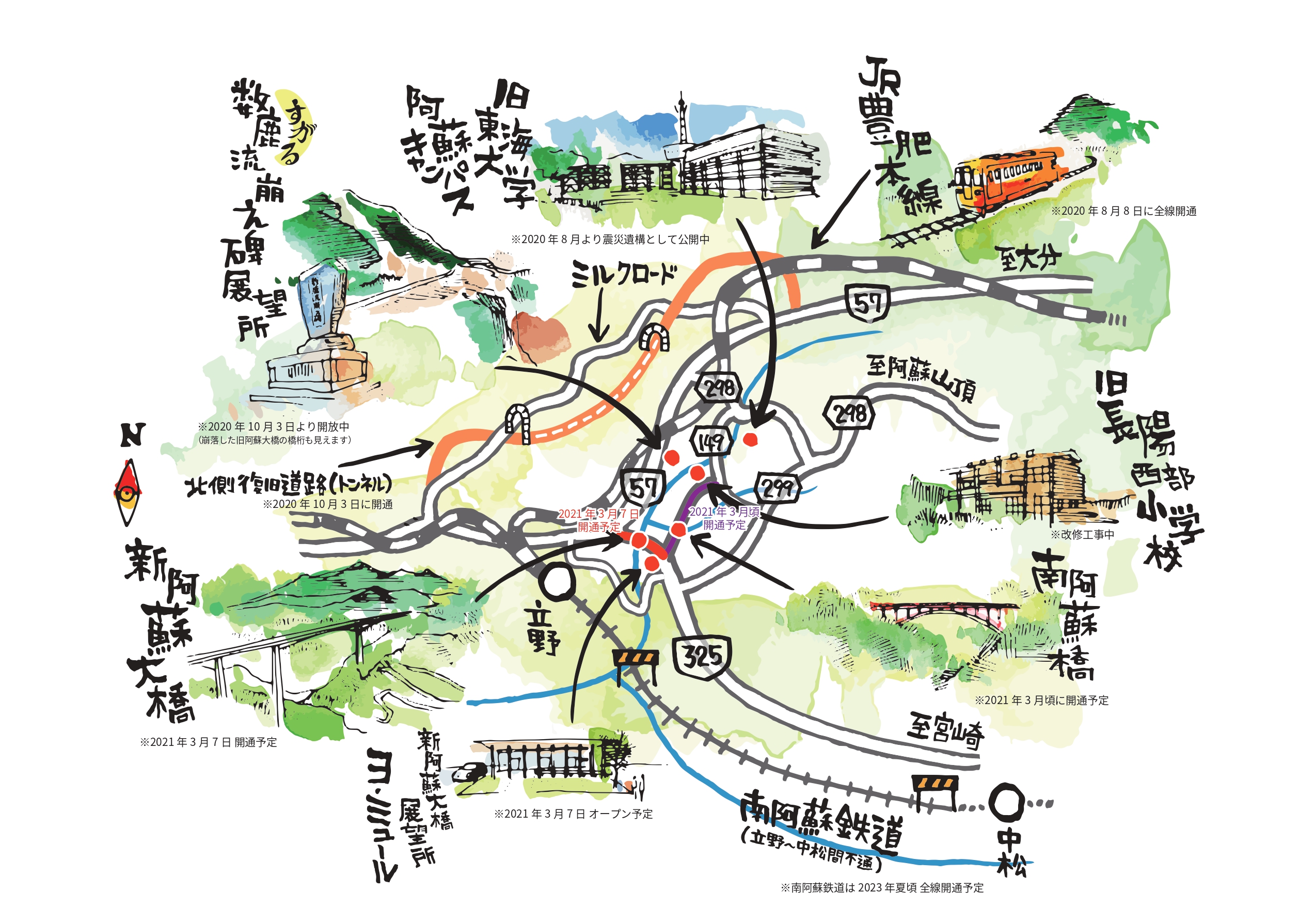 発見くまもと Newsletter Vol ９ 熊本地震からまもなく5年 21年3月 7日新阿蘇大橋がついに開通 アクセスしやすくなった 阿蘇エリア を特集 熊本県のプレスリリース