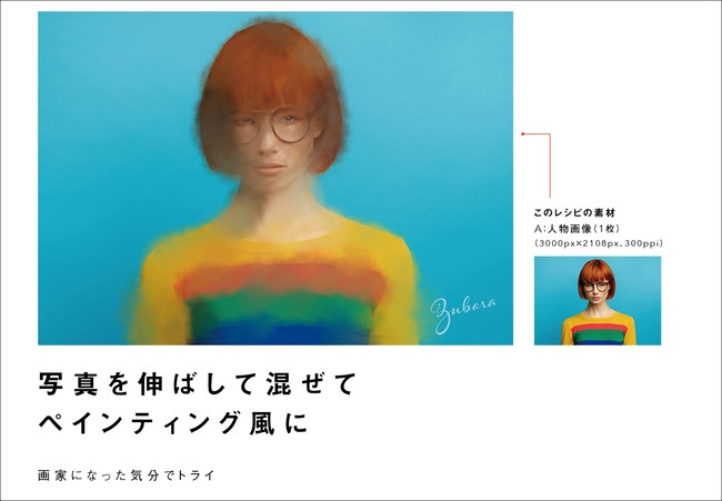 写真を伸ばし、色を混ぜるだけで完成する絵画風の作品