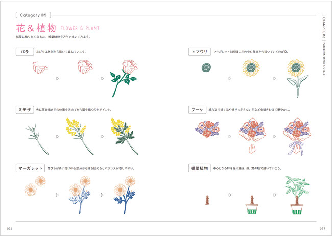 日記やメッセージカードに添えるなど日常シーンで使える作例ばかりです。