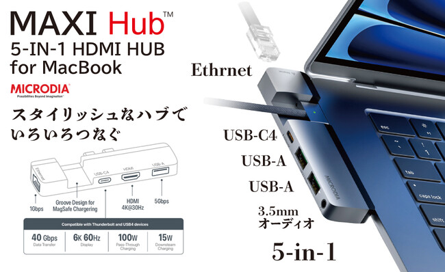 MicrodiaがMaxiHUB 5-IN-1 HUB for MacBookを発表 MacBookユーザー向け 