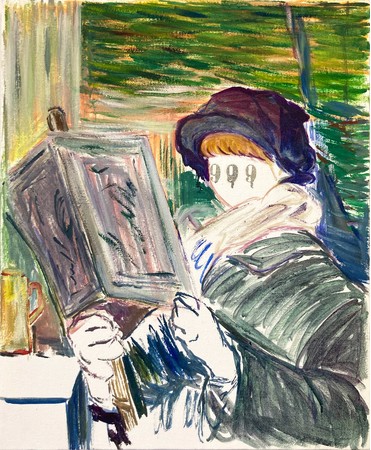 reading, Manet　2021　キャンバスに油彩、ラッカースプレー　608×503×21 mm