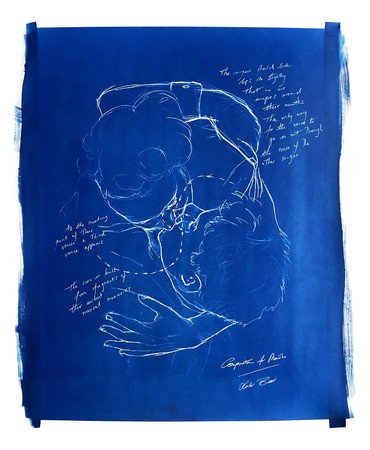 Oliver Beer, Cyanotype drawing for Composition for Mouths (Songs My Mother Taught Me) Ⅲ, 2021, Courtesy Galerie Thaddaeus Ropac 