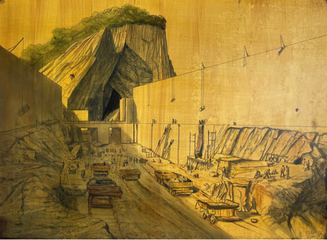 Naoya Inose, The Construction, 1534, Edward Clarke, 2021, Black ink and watercolour on wooden panel, 41×30.5cm, (C)THE CLUB