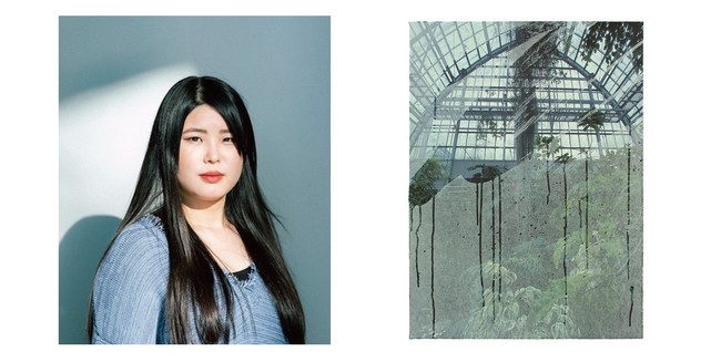 左：小谷くるみ（photo hanako kimura）、右：作品サンプル