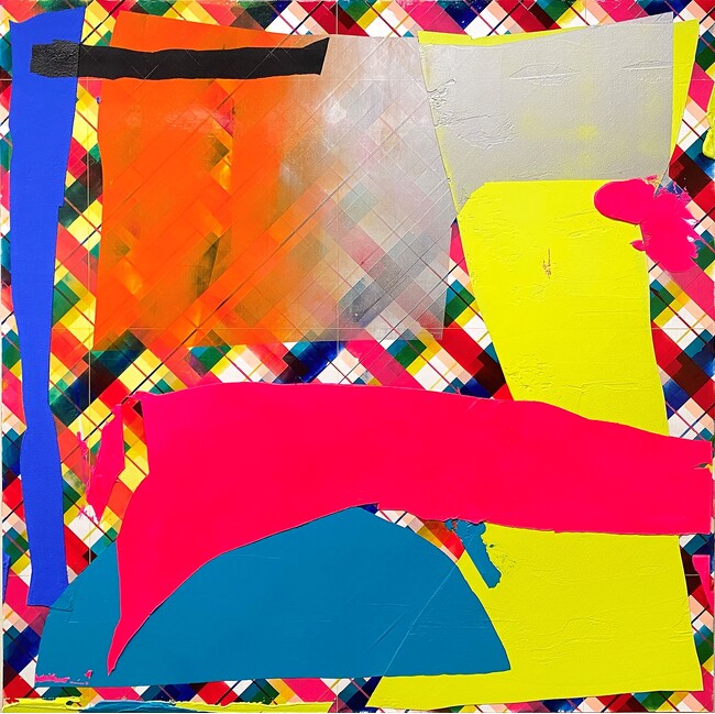 outline(check#150)180×180×55cm Acrylic、pigment、spray、medium、panel outline(check#150)180×180×55cm Acrylic、pigment、spray、medium、panel