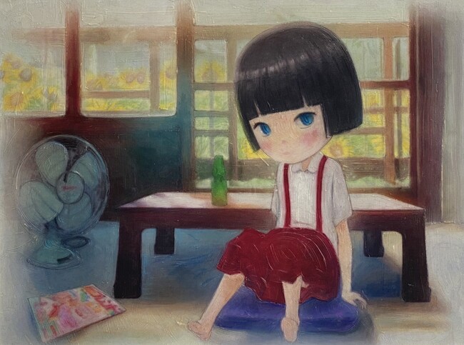 Akko-chan’s Summer Vacation, 2023;Acrylic, oil pastel and pencil on canvas 50.0×65.2cm Akko-chan’s Summer Vacation, 2023;Acrylic, oil pastel and pencil on canvas 50.0×65.2cm