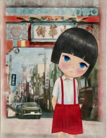 Akko-chan’s Favorite Place in Yokohama, 2023；Acrylic, oil pastel and pencil on canvas 65.2×50.0cm 