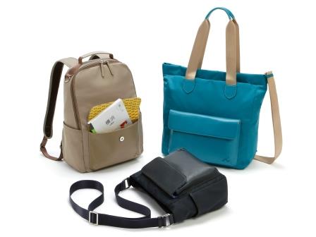 バッグは旅のスタイルにあわせて選べる3タイプ。 色も各3色あり、お好みにあわせたチョイスが可能です。