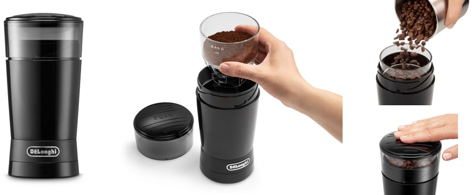 ふた部分をプッシュするとコーヒー豆が挽けるコーヒーグラインダーのエントリーモデルが登場！『デロンギ カッター式コーヒーグラインダー(KG200J )』2021年9月1日（水）発売｜デロンギ・ジャパン株式会社のプレスリリース