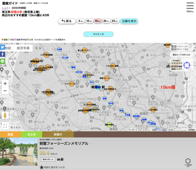 例：東武東上線・朝霞台駅を開いた時の表示