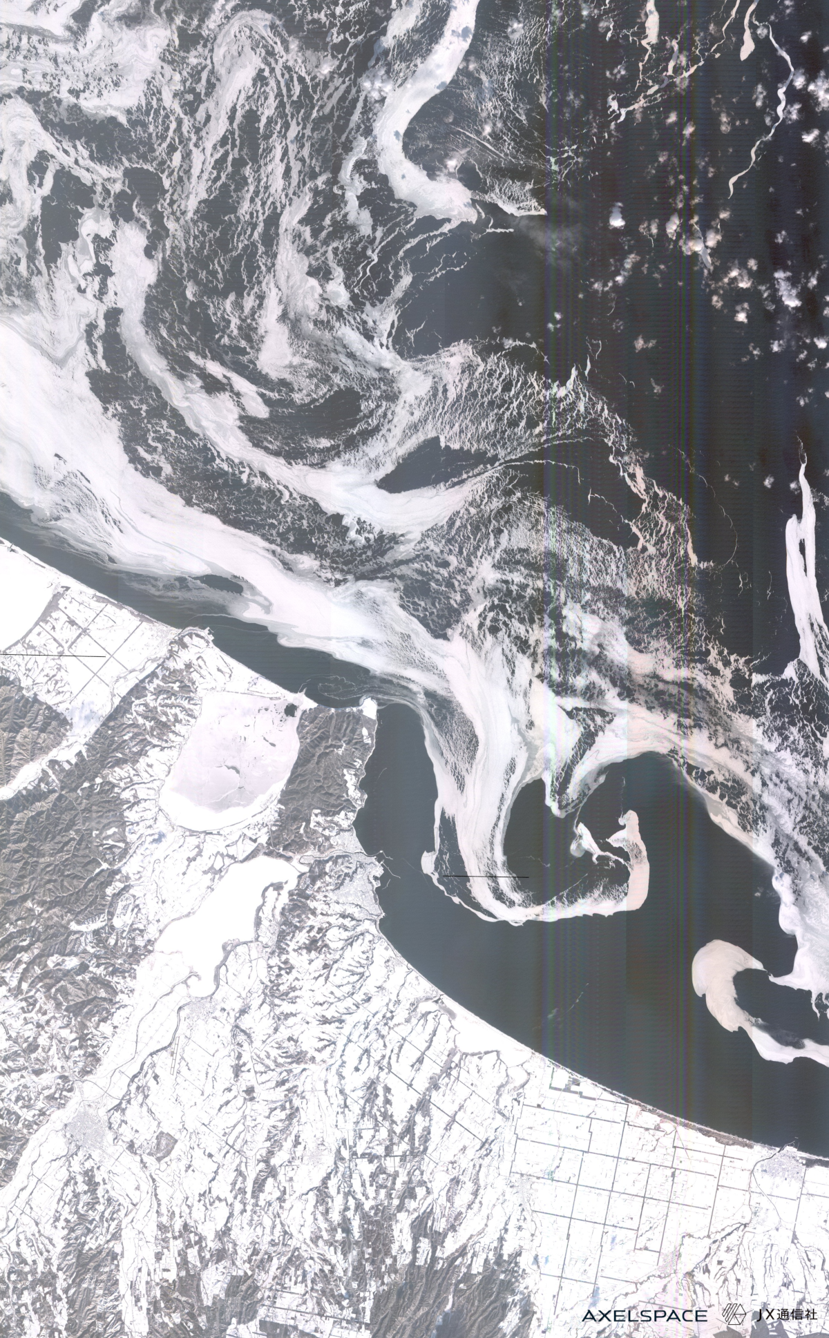 北海道網走市 オホーツク海の流氷を宇宙から撮影 Jx通信社 アクセルスペースと協同で撮影した衛星写真を公開 Jx通信社のプレスリリース