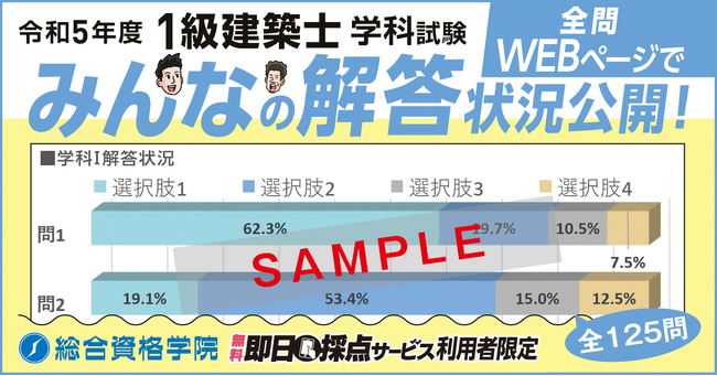 令和5年度 1級建築士 学科試験】解答速報 「即日採点サービス」試験