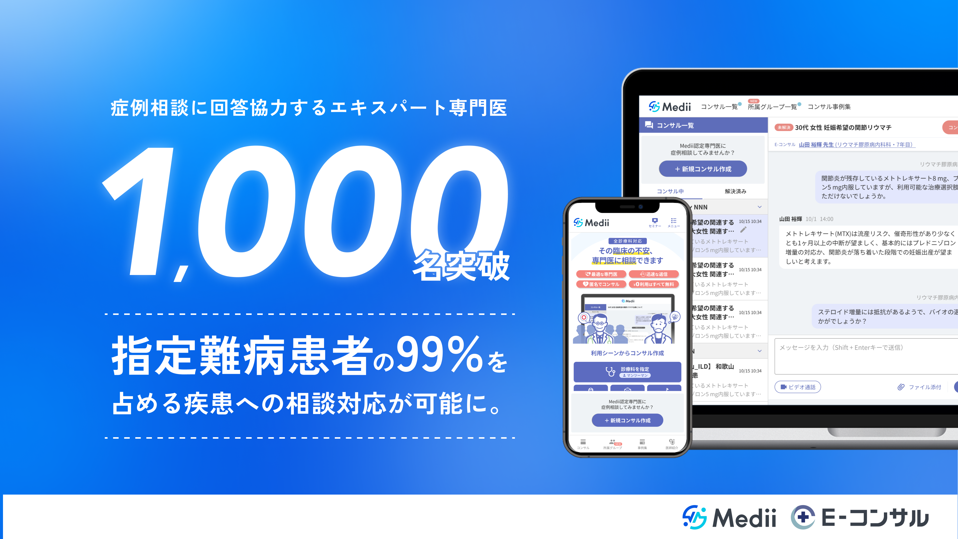 MediiのE-コンサル、症例相談に回答協力するエキスパート専門医が1,000