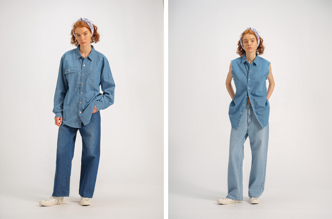 WIDE TAPERED JEANS　（左）ユーズド （右）ライトユーズド