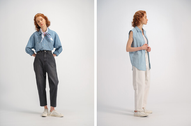 TAPERED JEANS　（左）ブラック （右）ホワイト