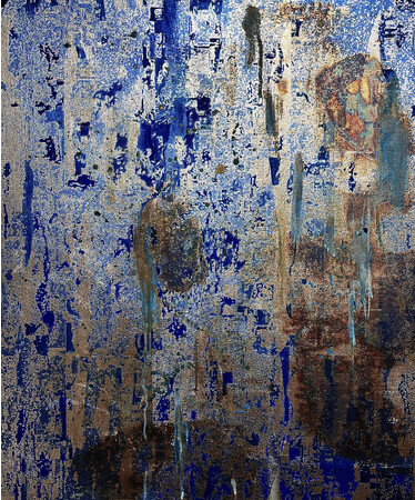”Overwrite／Blue” 2023、72.7 ×60.6 × 2 cm、ミクストメディア／木製パネル