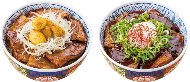 （左）にんにく豚丼（右）麻辣豚丼
