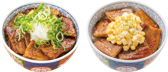 （左）おろしポン酢豚丼（右）コーンマヨ豚丼